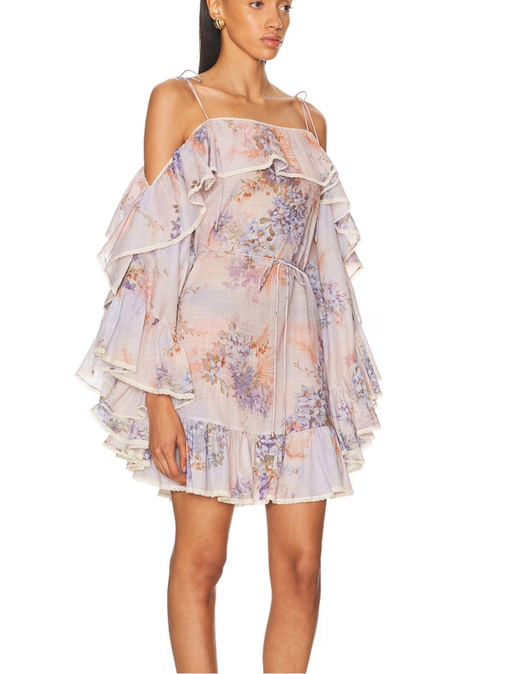 NWT Cascadian Ruffle Mini Dress in Lilac Botanical Floral Size 0 - Picture 3 of 10